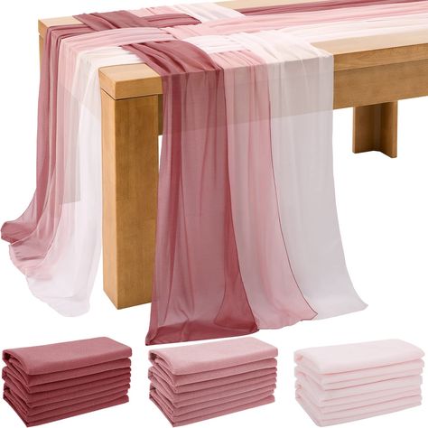 PRICES MAY VARY. 1 Lightweight and Soft: our romantic sheer table runner is made of quality chiffon, with bright and pastel color printing, lightweight, safe and odorless, soft and comfortable for touching, not wrinkle or generate static electricity easily, which can serve you for a long time Romantic Decorations for Wedding: our modern table runner adopts an elegant design, can be applied to decorate your round tables or reception, suitable for weddings, bridal showers, anniversaries, engagemen Party Table Runners, Burgundy Blush And Gold Wedding Table Settings, Rose Gold Reception Decor, Bridal Shower At Home Decorations, Pink Sweet 16 Table Decor, Bridal Shower Table Set Up, Simple Wedding Table Decor Budget, Bridal Shower Brunch Table, 30a Elopement