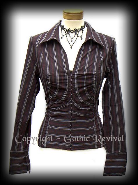 Red Black Pinstripe Governess shirt Shirt Upcycle, Upcycle Shirt, Cosplay Dress, Goth Outfits, Wardrobe Style, Best Jeans, Business Outfits, Sewing Inspiration, Jacket Style