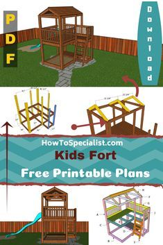 Playset Building Plans, Sandbox Under Treehouse, Diy Treehouse Swingset, Fort Plans Backyard, Free Diy Playground Plans, Free Treehouse Plans, Kids Play Structure Outdoors, Play Structures For Kids Diy, Diy Kids Fort Outdoor