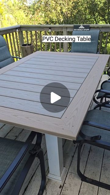 Trex Outdoor Dining Table Diy, Deck Furniture Ideas, Outdoor Dining Table Diy, Diy Patio Table, Diy Picnic Table, Deck Table, Pvc Decking, Outdoor Bbq Kitchen, Diy Dining Table