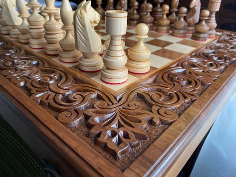 We use only natural wood from Carpathian Mountains to make our chess set. The set includes a game board, chess pieces, 15 + 1 checkers and 2 cubes. Surprise your family or friends with an exclusive gift.  Luxury handmade chess from the Carpathians is sure to please everyone. This set is 3 in 1 - chess + backgammon + checkers.  Inside the box is a playing field for backgammon. Size: when folded: 19,7 x 9,8 x 3,6 inches (50 x 25 x 9 cm)  when expanded: 19,7 x 19,7 x 1.8 inches (50 x 50 x 4,5 cm) O Modern Chess Set, Large Chess Set, Wood Chess Set, Wooden Chess Board, Carpathian Mountains, Gift Luxury, Wood Chess, Backgammon Set, Wooden Games