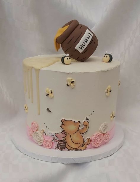 Small Winnie The Pooh Cake, Winnie The Pooh Baby Shower Cake Girl, Pink Winnie The Pooh Cake, Two Tier Winnie The Pooh Cake, Honey Pot Smash Cake Winnie The Pooh, Winnie The Pooh Single Tier Cake, Half Birthday Cakes, Pooh Cake, Winnie The Pooh Plush