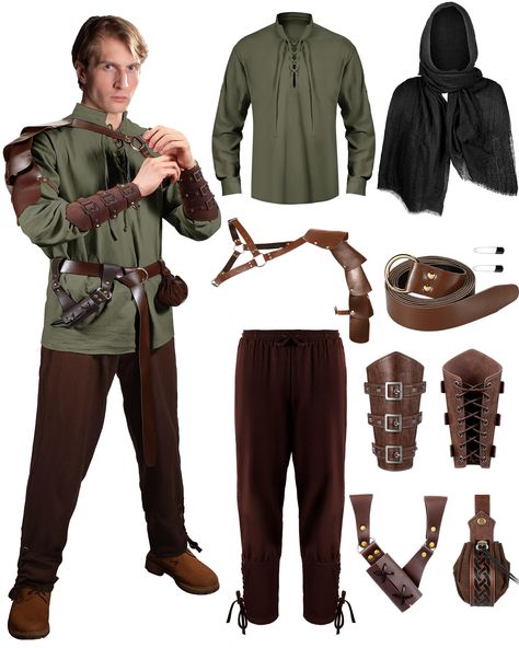 PRICES MAY VARY. Comprehensive Role Play Set: the medieval costumes set is a full set that caters to your cosplay and role play needs; It includes a total of 8 pieces: 1 shoulder armor, 1 belt, 1 pair of wrist bracer, 1 hand held sword bag, 1 medieval pouch, 1 scarf, 1 long sleeved collar shirt, and 1 pair of pants Leather Material: our medieval costume such as shoulder armor, belt, wrist guard, arrow holder and retro purse is made of leather; These medieval Viking style accessories are durable