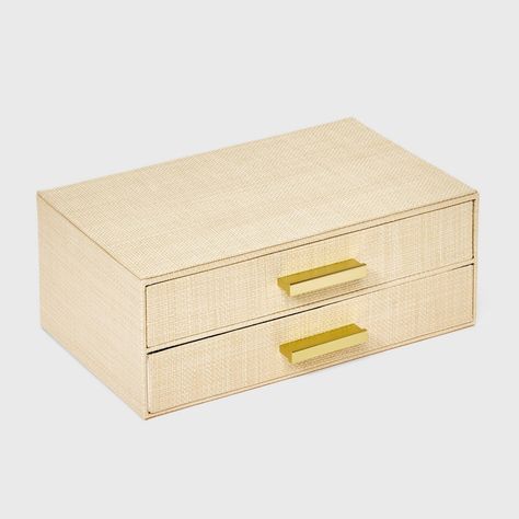 Keep your jewelry neatly organized and easily accessible with this Two-Drawer Woven Jewelry Organizer from A New Day™. This rectangular jewelry organizer made from wood in a woven cream finish features two drawers with gold-tone metal handles. Designed with divided slots and soft fabric lining, it helps protect your jewelry from dust while keeping it all in one place. Best of all, this compact jewelry organizer looks great displayed on your dresser, table or nightstand. A New Day™: Style that go Jewelry Storage Ideas, Room Wishlist, Dorm Shopping, Dorm Stuff, Woven Jewelry, Preppy Bedroom, Bedroom Stuff, Room Vibes, Dresser Table