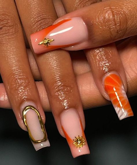 Orange And White Nail Designs, August Nails, Chrome Nails Designs, Hello Nails, Beauty Nails Design, Drip Nails, Nails Now, Classy Acrylic Nails, Acrylic Nails Coffin Pink