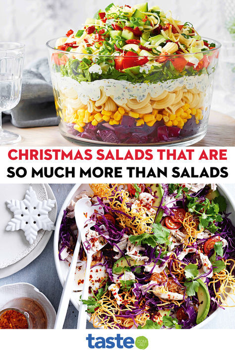 Take your Christmas feast to a whole new level of deliciousness with these sensational salads guaranteed to please! Christmas Salad Recipes, Vegetarian Thanksgiving Recipes, Holiday Salads, Christmas Salads, Creamy Potato Salad, Vegetarian Thanksgiving, Christmas Lunch, Christmas Food Dinner, Xmas Food