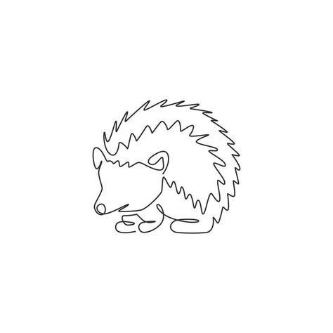 One Line Embroidery, Hedgehog Drawing Simple, Simple Hedgehog Tattoo, Hedgehog Tattoo Ideas, Hedgehog Logo Design, Hedgehog Outline Tattoo, Hedgehog Line Drawing, Embroidery Hedgehog Simple, Hedgehog Drawing Illustration