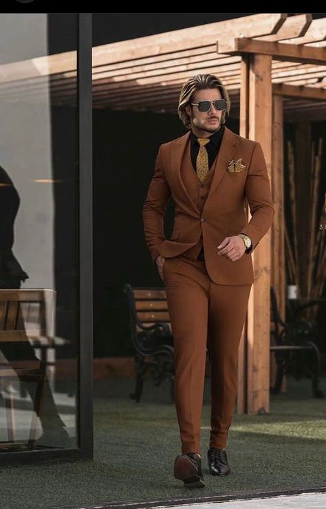 Brown Fitted Suit Men, Rust Suit Men, Brown 3 Piece Suit Men, Rust Tuxedo, Rust Suit Wedding, Brown Suit Men, Copper Suit, 3 Piece Suit Men Wedding, Rust Suit