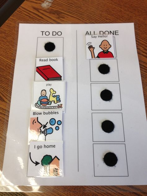 Visual Schedules: How to make them and how to use them in therapy and at home! — Speech Language Pathology Center Aba Therapy Visual Schedule, Visual Schedule Home, Visual Schedule Speech Therapy, Visual Schedules Asd, Aba Visual Schedule, Aba Therapy Activities At Home, Speech Therapy Visual Schedule, Visual Schedules Special Education, Visual Aids For Teaching