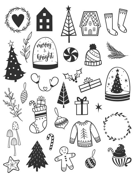 Christmas Doodles Clipart / Christmas Graphics / Cozy / - Etsy UK Doodles Christmas Simple, Christmas Sketches Doodles, Mini Christmas Doodles, Easy Doodle Art Christmas, Yule Doodles, Simple Christmas Doodles To Draw, Simple Drawings Christmas, Christmas Shilloute, Small Christmas Doodles