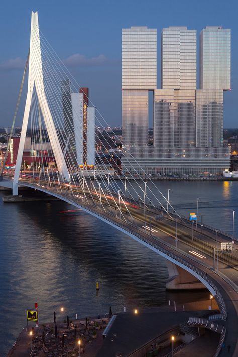 Erasmus Bridge by Ben van Berkel Netherlands Tourism, Vertical City, Rotterdam Netherlands, Rem Koolhaas, Tall Buildings, Art Study, Netherlands Travel, South Bank, Foto Tips