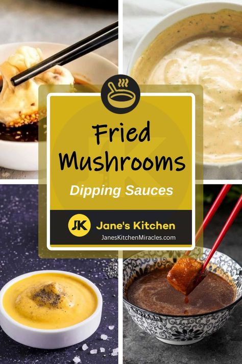 Fried Mushrooms dipping sauce options Fried Mushroom Recipes, Mushroom Dip, Fancy Appetizer Recipes, Mushroom Sauce Recipe, Healthy Sauces, Fancy Appetizers, Remoulade Sauce, Fried Mushrooms, Dipping Sauces