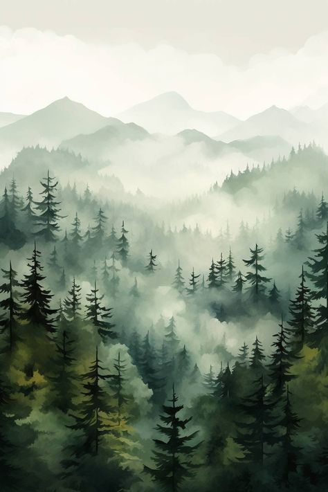 숲 사진, Watercolor Art Landscape, Landscape Painting Tutorial, Watercolour Landscape, Foggy Forest, Country Scenes, Airbrush Art, Illustration Sketches, Canvas Art Painting