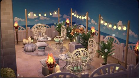 Animal Crossing Patio Design, Acnh Outdoor Dining Area, Animal Crossing Cave Ideas, Animal Crossing Pergola Ideas, Island Inspo Animal Crossing, Acnh Decoration Ideas Outside, Acnh Ideas Outside, Acnh Outdoor Cafe Ideas, Acnh Beach Design Ideas