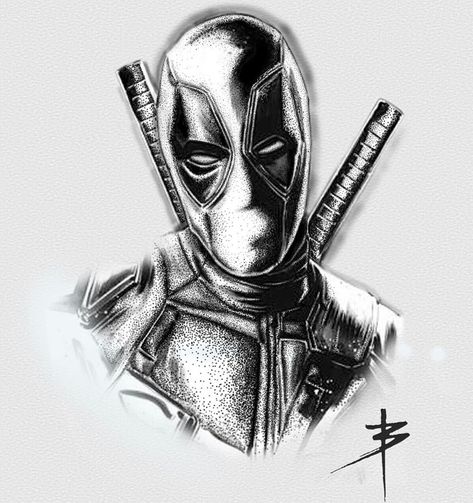 No name | VK Deadpool Black And White, Deadpool Tattoo, Batman Art Drawing, Deadpool Drawing, Marvel Art Drawings, Dotted Drawings, Comic Tattoo, Drawing Superheroes, Marvel Tattoos