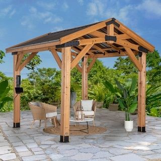 Wooden Carports, Steel Roof, Wooden Gazebo, Hardtop Gazebo, Backyard Gazebo, Gazebo Pergola, Outdoor Gazebos, Outdoor Lights, Roof Design