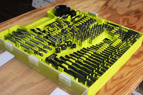 The Best Drill Bit Set | The Ryobi 90-Piece Drill and Drive Kit offers the widest variety of useful accessories for drilling holes and driving screws. Yard Tool Storage Ideas, Cool 3d Prints, Ryobi Tools, Yard Tools, Drill Set, Electric Tools, Drilling Holes, Drill Press, Garage Design