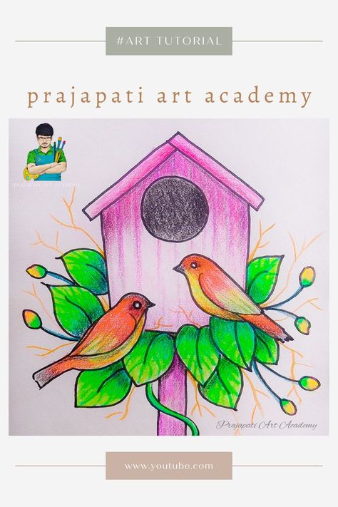 cute bird with house drawing,easy bird house drawing,simple bird house drawing,realistic bird house drawing,bird house drawing for beginners,prajapati art academy,beautiful bird house drawing,crayons drawing,plastic crayons drawing,easy plastic crayons drawing,plastic crayons drawing for beginners,crayons drawing for kids,drawing for beginners,easy cryons drawing for beginners,plastic crayons,step by step plastic cryons tutorial Birdhouse Drawing, Easy Nature Drawings, Crayons Drawing, Draw A Bird, Scenery Drawing For Kids, Easy Scenery Drawing, Pencil Sketches Easy, Hand Art Kids, Easy Step By Step Drawing