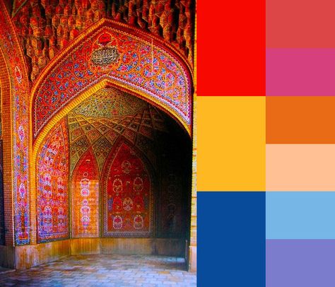 Palette based on embellished Islamic architecture. Turkish Colour Palette, Islamic Art Color Palette, Islamic Colour Palette, Indian Colour Palette Inspiration, Arabic Color Palette, Morocco Color Palette, Islamic Color Palette, Arabic Interior, Arabic Colors