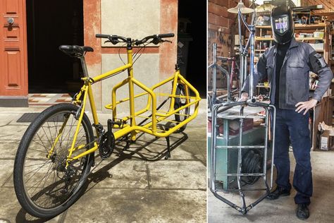 Nous avons tous ou presque un vieux vélo qui traîne dans notre garage. Souvent, nous ne le jetons pas en nous disant que ça peut toujours servir, mais parfois il ne sert plus jamais et finit malgré tout à la déchetterie. A Toulouse, Thomas Gras, 34 ans, ancien journaliste à Moscou, s’est reconverti dans le recyclage de VTT. Il les recycle mais surtout, il les transforme en vélos cargos. #vélocargo Velo Cargo, Toulouse, Bicycle, Vehicles