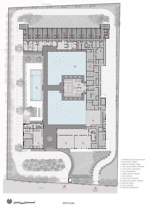 Ground Plan Hotel Structure Design, Drop Off Plan, Clubhouse Design Architecture Plan, Hotel Design Architecture Plan, Hotel Lobby Floor Plan Layout, Hotel Drop Off, Restaurant Plan Architecture, Hotel Layout Plan, Hotel Pool Design