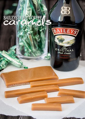 Baileys Irish Coffee Caramels by bake.love.give., via Flickr Boozy Food, Alcohol Treats, Boondocks Saints, Irish Cream Coffee, Yummy Candy, Baileys Coffee, Random Recipes, Homemade Candy, Cereal Treats