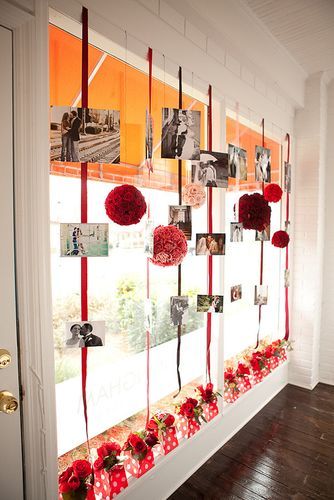 Photo garland! {photo by Cunnigham Photo Artists, via Style Me Pretty} Graduation Party Diy, Bridal Shower Photos, Wedding Shower Decorations, Party Pictures, Photo Decor, Ideas Party, Graduation Party Decor, Grad Parties, Bridal Shower Favors