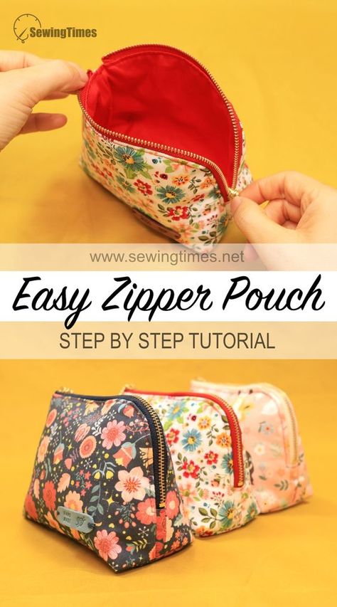 Easy Zippered Pouch Tutorial with Flat Bottom 📌 DIY Sewing for Beginners Makeup Bag Tutorials, Easy Zipper Pouch, Makeup Bag Pattern, Pochette Diy, Desain Tote Bag, Diy Makeup Bag, Projek Menjahit, Pouch Diy, Pouch Sewing