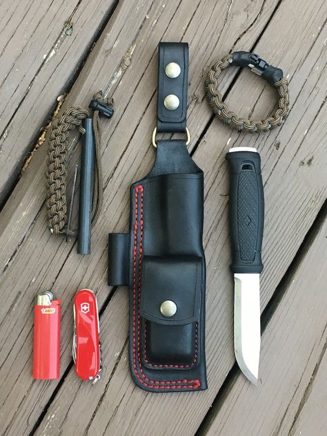 Diy Knife Sheath Ideas, Knife Sheath Ideas, Mora Companion, Mora Knife, Mora Knives, Ferro Rod, Military Knives, Diy Knife, Bic Lighter