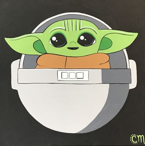 Grogu In Carrier, Grogu Clipart, Baby Yoda Painting, Grogu Cake, Star Wars Art Painting, Mandalorian Art, Cupcake Quotes, Bebe Yoda, Yoda Party