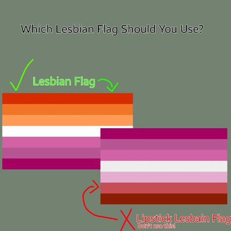 Yes, there is a difference, and yes, it matters. It's alright if you used the lipstick lesbian flag but didn't know (in my opinion), but please use the lesbian flag and not the lipstick lesbian flag! Soft Lesbian Flag, Lipstick Lesbian Flag, They/them Lesbian Flag, Lesbian Flag Variations, Questioning Lesbian Flag, Lesbian Flag, My Opinions, Flag