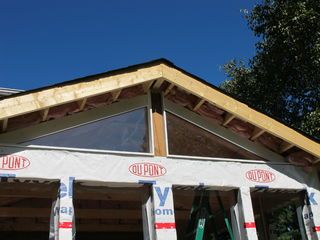 Picture of Gable End Windows Gable Windows Ideas, Porch Knee Wall, Gable End Windows, 60s Bungalow, Angled Windows, Porch To Sunroom, Sunroom Renovation, Screen Porch Systems, Four Season Sunroom