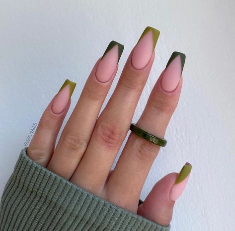 Sage Green Nails, Olive Nails, Tips Nails, Green Acrylic Nails, Mens Nails, Green French, Green Nail Designs, Matte Green, Fall Acrylic Nails