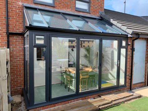 Lean To Conservatory Ideas, Small Conservatory, Lean To Conservatory, Modern Conservatory, Bi Fold Doors, Conservatory Extension, Curved Pergola, Conservatory Kitchen, Garden Room Extensions