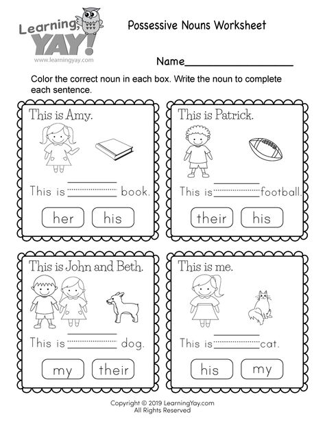 Esl Pronouns, Nouns Worksheet Kindergarten, Nouns First Grade, Phonics Worksheets Grade 1, 1st Grade Writing Worksheets, Creative Writing Worksheets, Worksheet Preschool, Ela Worksheets, Possessive Nouns