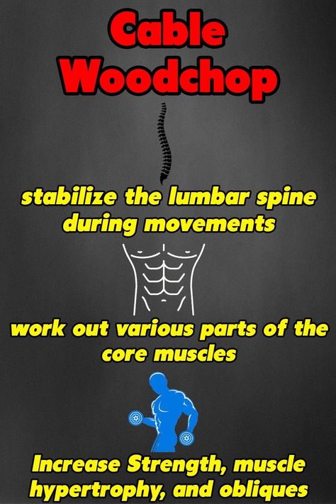 The cable wood chop targets the transverse abdominis and oblique muscles. These are the muscles that allow you to twist at the waist. It also engages the muscles of your back, shoulders, and legs. 1 That makes it a compound exercise. Oblique Muscles, Transverse Abdominis, Wood Chop, Muscle Hypertrophy, Compound Exercises, Health Fitness Motivation, Core Muscles, Health Motivation, Your Back