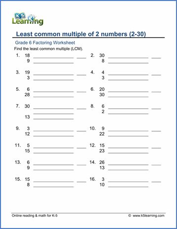 Grade 6 Factoring Worksheet least common multiple of 2 numbers Least Common Denominator, Lcm And Gcf, Grade 6 Math Worksheets, Greatest Common Factor, Least Common Multiple, Mental Maths, Common Multiples, Activities Elementary, Factors And Multiples