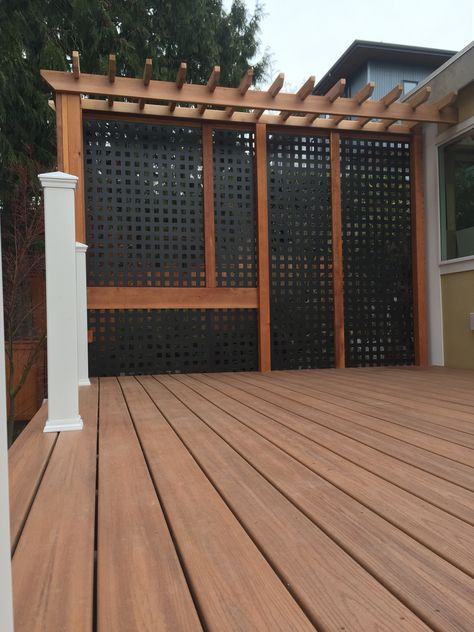 Lattice Covered Patio, Lattice Deck Railing Ideas, Modern Lattice, Modern Lattice Under Deck, Deck Lattice Ideas, Lattice Work Under Deck, Alternative To Lattice Under Deck, Brown Lattice Under Deck, How To Install Lattice Under Deck