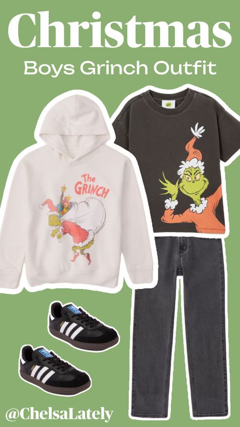 Grinch Graphic, Grinch Sweatshirt, Boys Winter Clothes, Boys Christmas Outfits, Adidas Sambas, Christmas Grinch, Outfit Christmas, Boys Fashion, Boys Christmas