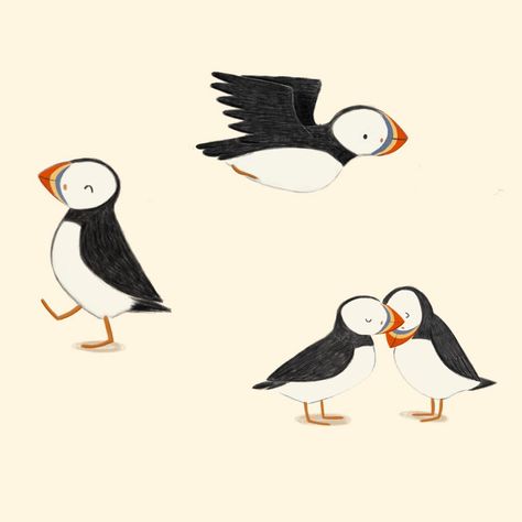 Spending a blustery Wednesday evening curled up under a blanket designing some goodies to sell at my upcoming art markets - there will be puffins ✨ . #puffin #puffins #illustrations #artmarket #birdart #illustrator #scottishart #scottishborders #sararhys Cartoon Puffin, Puffin Pictures, Puffin Drawing Cute, Puffin Wallpaper, Puffin Drawing Simple, Puffin Sketch, Puffins Bird Drawing, Puffin Tattoo Simple, Puffin Drawing