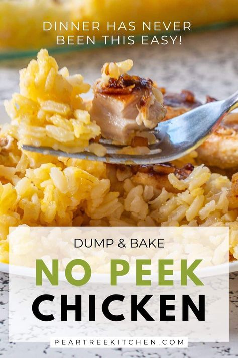 No Peek Chicken Recipe: A Creamy, Comforting Casserole - Here is the ultimate comfort food with our no peek chicken recipe. Tender chicken, rice, and a creamy sauce bake together in the oven for a satisfying, hassle-free meal that's perfect for any occasion. No Peak Chicken, No Peek Chicken And Rice, Thawing Chicken, No Peek Chicken, Baked Dish, No Peek, Chicken Rice Recipes, Meat Casserole, Comfort Casseroles