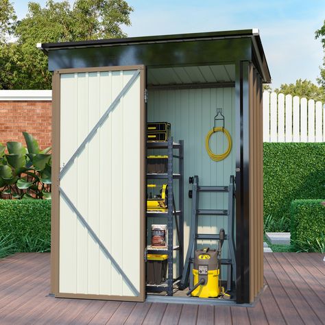 PRICES MAY VARY. ✅ [Durable Construction] Our 5x3FT outdoor storage shed is built to last. With a sturdy steel frame and finish, this shed can withstand various weather conditions without worrying about rust or sun damage. The all-metal construction ensures stability and durability for long-term use. ✅ [Secure Storage Area] Featuring a tall, lockable door, this shed provides a safe and secure space for your outdoor tools and equipment. The latching system ensures that your belongings are protect Pet Shelter, Sloping Roof, Outdoor Storage Shed, Shed Organization, Metal Storage Sheds, Tool Shed, Tool Room, Steel Storage, Snow Blowers