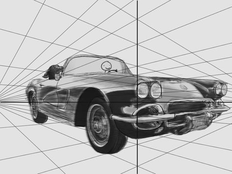 LCAD Perspective for Game Art: Wk 3 - two point perspective Car 2 Point Perspective, Car Perspective, 1 Point Perspective Drawing, 2 Point Perspective Drawing, 3 Point Perspective, Three Point Perspective, Perspective Drawings, Two Point Perspective, 1 Point Perspective