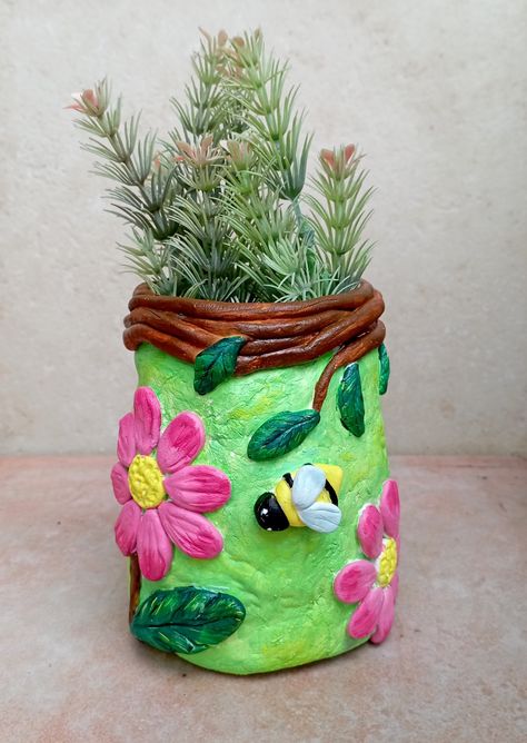 diy planters using wall putty | wall putty crafts Wall Putty Crafts Diy, Box Painting Ideas, Diy Crafts Pencil Case, Pen Holder Diy, Bottle Paint, Diy Planter, Cardboard Crafts Diy, Painted Pots Diy, Plant Pot Decoration