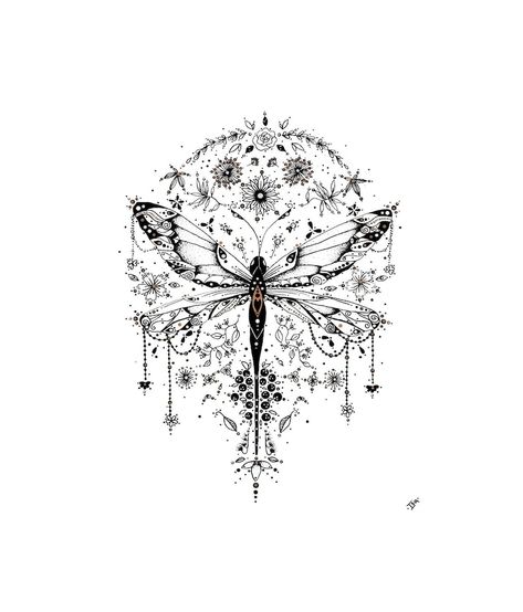 Earthy Tattoos, Art Print Black And White, Dreams Art, Black And White Line Art, White Line Art, Dragonfly Dreams, Sheet Protector, Dragonfly Tattoo, Black And White Wall