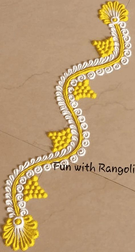 Small Rangoli Ideas For Diwali, Dusherra Rangoli Ideas, One Line Rangoli Designs, Rangoli Designs For Border, Door Side Rangoli Designs, Small Rangoli Ideas, New Rangoli Designs Creativity Easy, Line Rangoli Design, Corner Rangoli Designs Easy