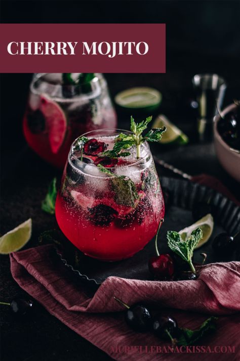 Cherry Mojito Recipe, Winter Mojito, Cherry Mojito, Sparkling Water Recipes, Prune Juice, Cherry Pie Bars, Fresh Fruit Juice, Mojito Recipe, Grand Marnier