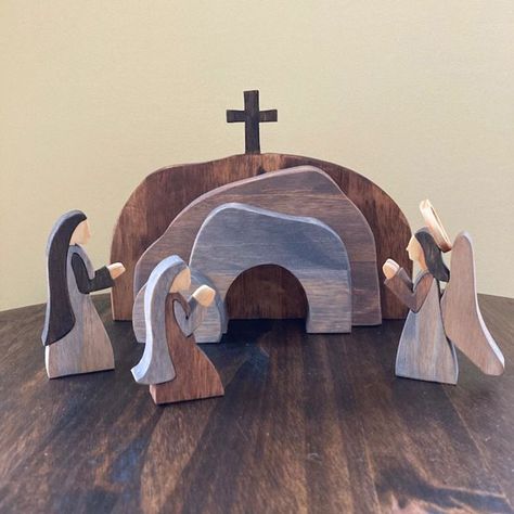 Easter Resurrection Scene, Easter Scene, Easter Resurrection, Wooden Nativity, Empty Tomb, Jesus Statue, Decoration Easter, Wooden Decoration, Unique Easter