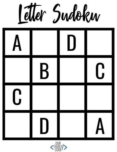 This Letter Sudoku activity is a way to introduce kids as young as preschool to the rules and the use of logical reasoning to solve a problem. #STEAM #STEM #teachkidstocode #computationalthinking #algorithms #logicalreasoning #homeschool #sudokuforkids Magic Squares Math, Unplugged Coding Activities, Medical Slp, Steam Lab, Life Science Activities, Skills For Kids, Creative Worksheets, Computer Teacher, Cognitive Activities