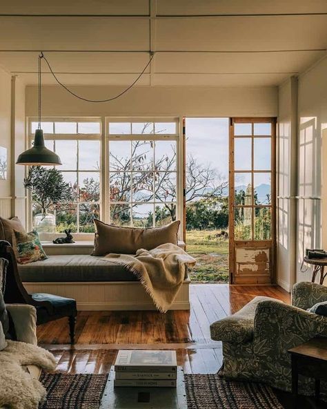 Emily Henderson (@em_henderson) • Instagram photos and videos Coin Banquette, Affordable Lighting, The Burrow, Lots Of Windows, Australian Architecture, Emily Henderson, Stone Cottage, Australian Homes, Vintage Cottage